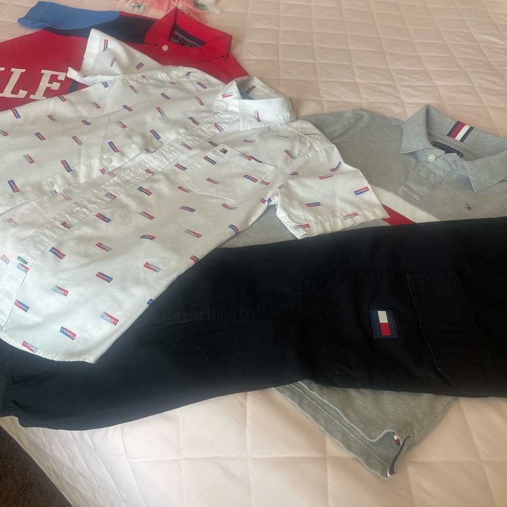 Tommy Hilfiger White and Gray Casual Shirts Boys 8-10